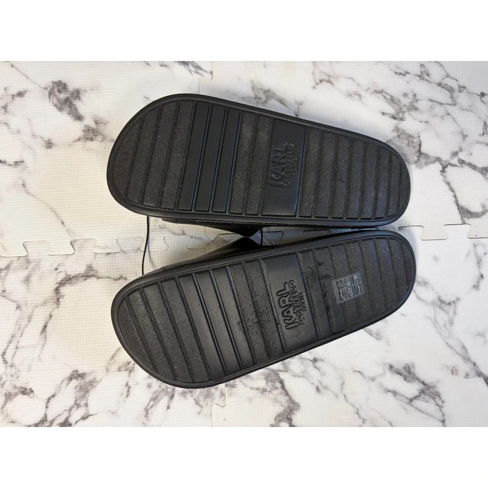 Karl Lagerfeld Paris KARL Rhinestone Logo‎ Slide Sandals Womens Size 6 Black